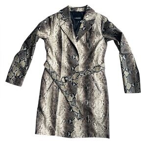 I. Am. Gia  Black and Cream Snakeskin Trench Coat Belted Faux Leather Size XS